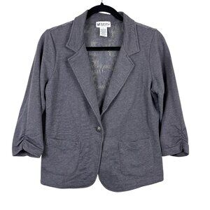 Self Esteem‎ Junior's Large Lace Back Gray Blazer 3/4 Sleeve Ruched Romantic